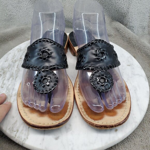 Jack Rogers Shoes Womens Size 8 Black Leather Palm Beach Thong Sandals - Picture 3 of 10